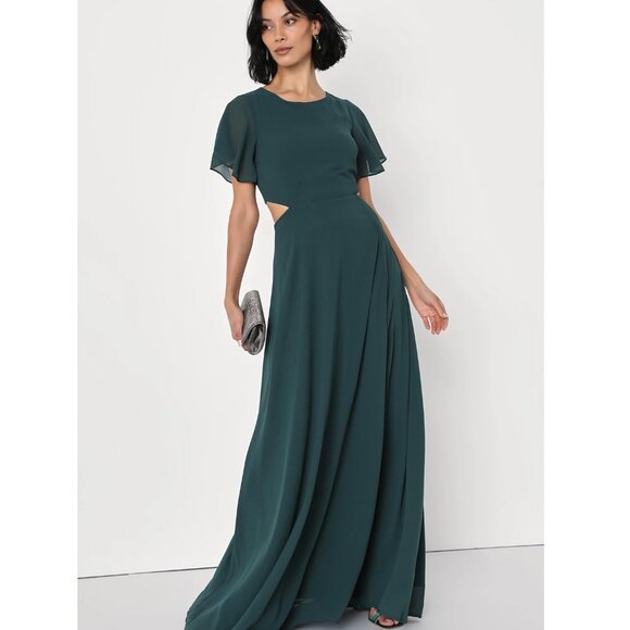 Garden Bliss Emerald Green Cutout Maxi Dress (Hemmed) - Picture 3 of 7